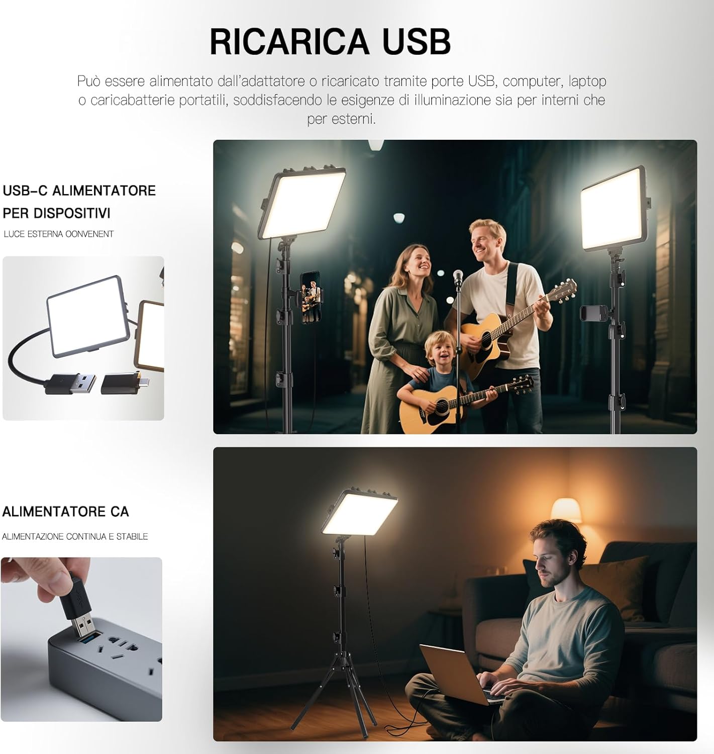 Kit 2 Luci Video a LED Dimmerabili 2800-6500K - immagine 5