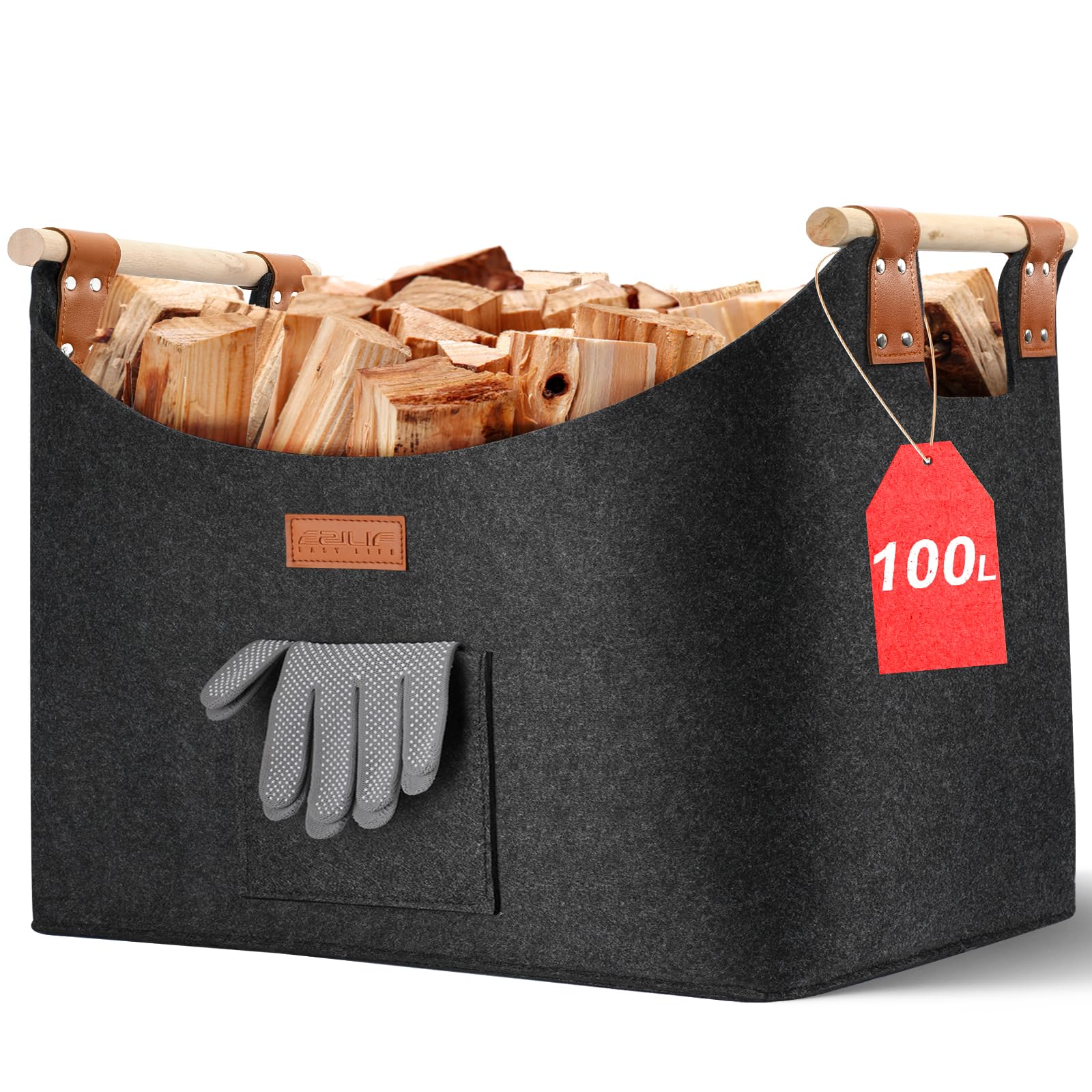Cestino Legna da Ardere XXL 100L in Feltro