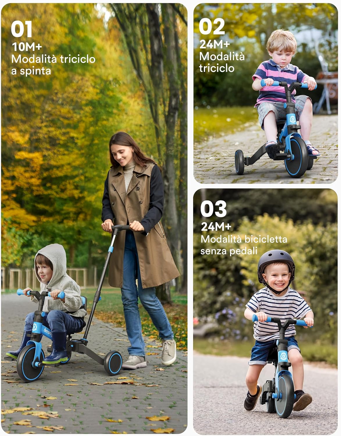 Besrey Triciclo per Bambini 4 in 1, Blu - immagine 4