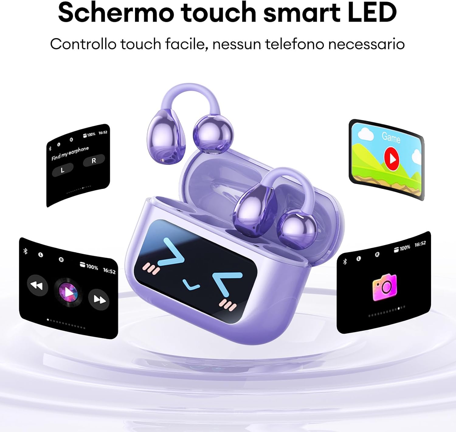 Zombies Cat Auricolari Open Ear Clip-on Bluetooth 5.4, Viola - immagine 3