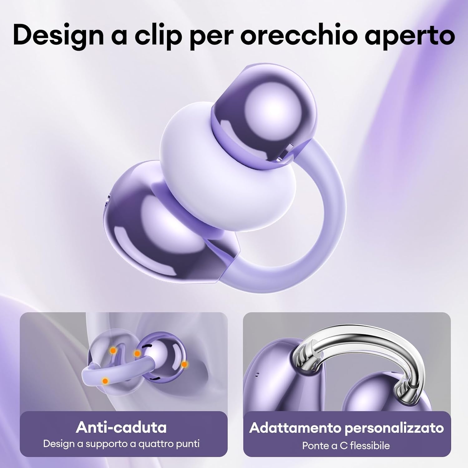 Zombies Cat Auricolari Open Ear Clip-on Bluetooth 5.4, Viola - immagine 4