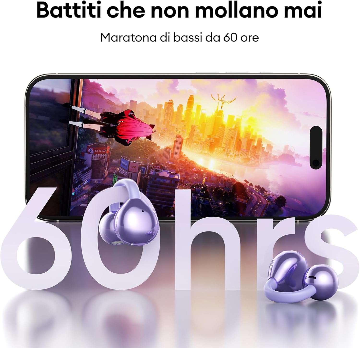 Zombies Cat Auricolari Open Ear Clip-on Bluetooth 5.4, Viola - immagine 7