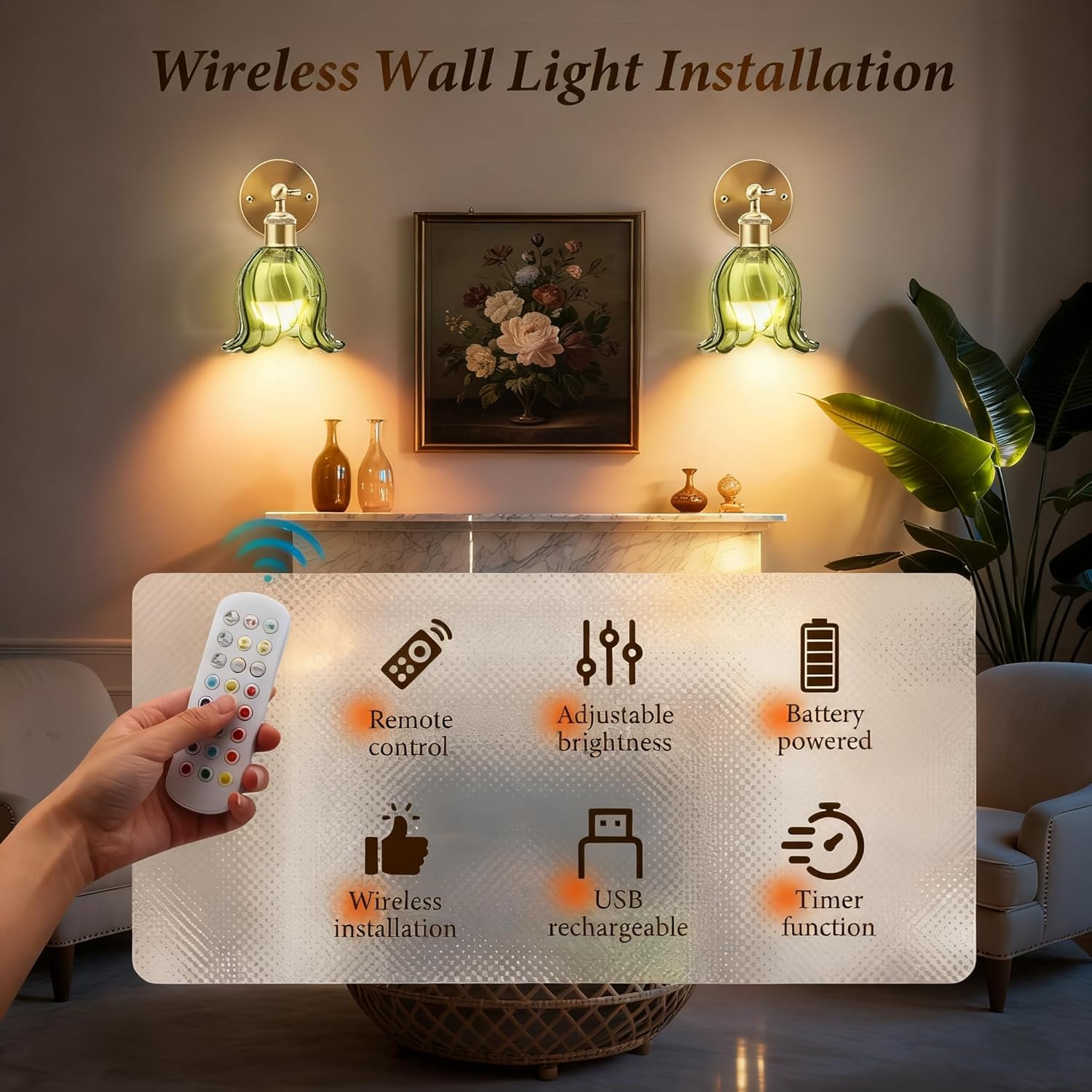 Lampada da Parete Vintage a Batteria, Girevole 180°, Oro - immagine 2