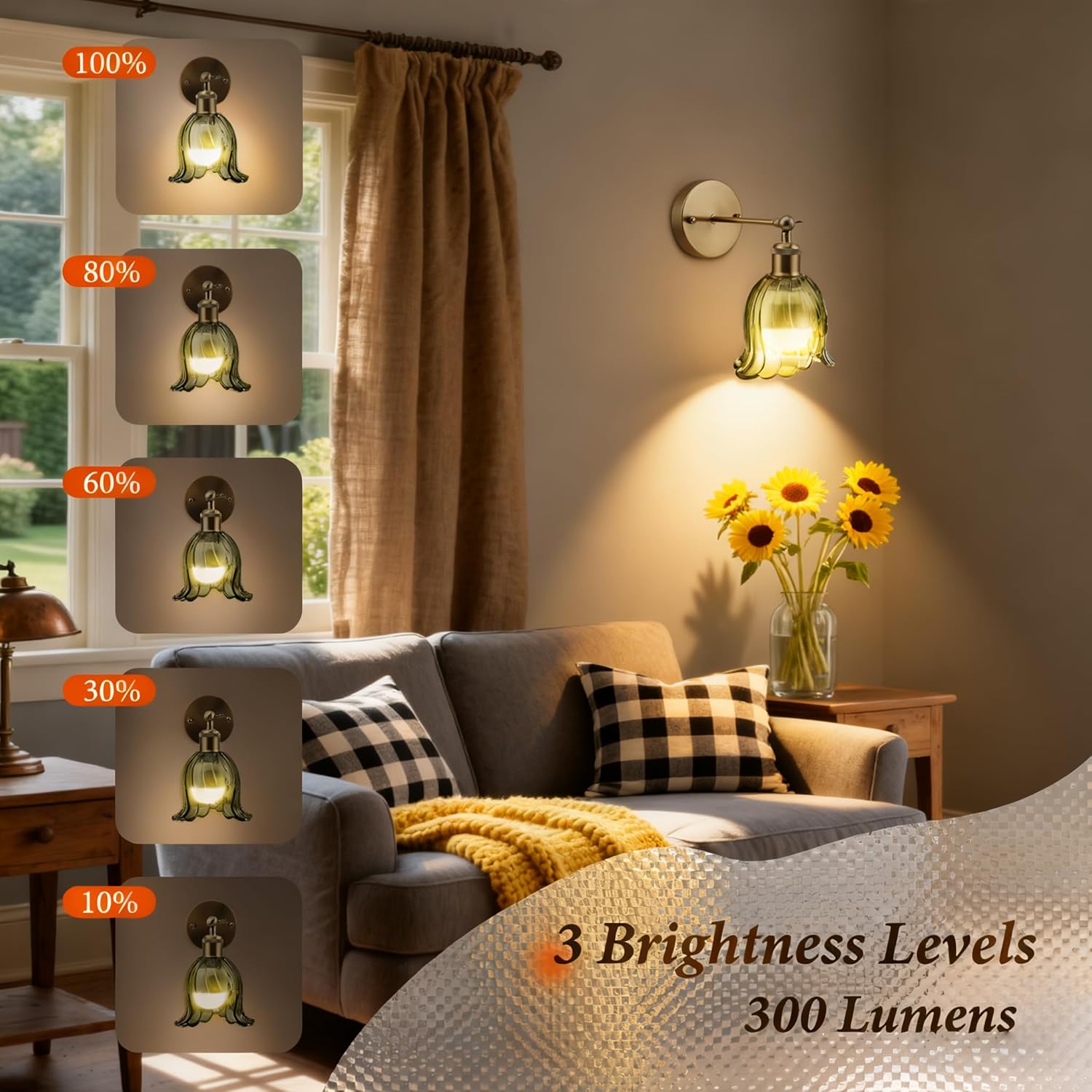 Lampada da Parete Vintage a Batteria, Girevole 180°, Oro - immagine 5