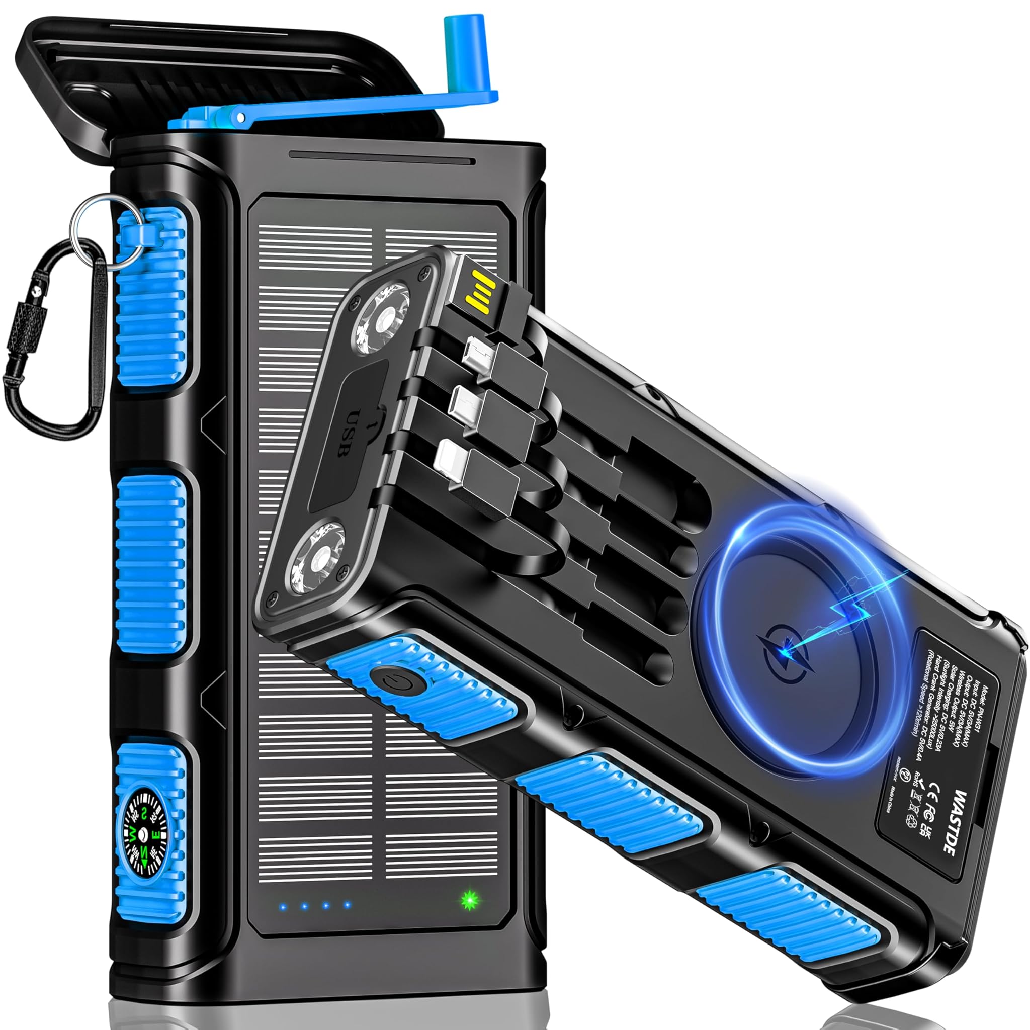 Wastde Power Bank Solare Wireless 26800mAh con Manovella