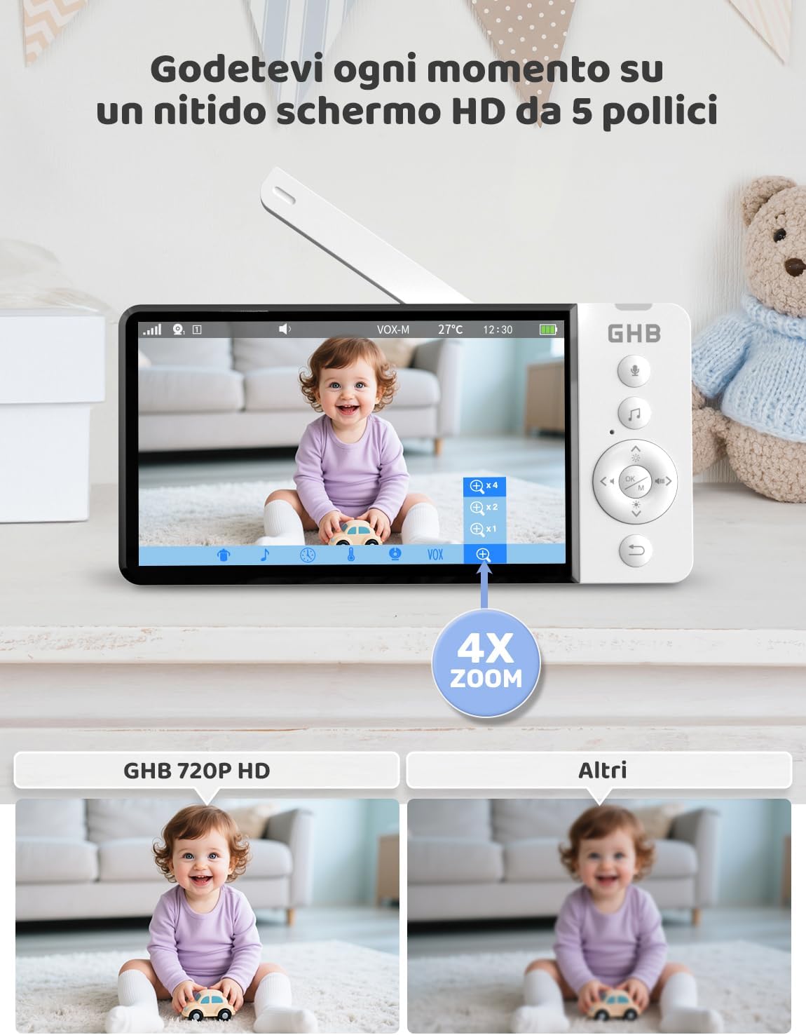 Ghb Baby Monitor Video e Audio 5" HD 720P - immagine 3