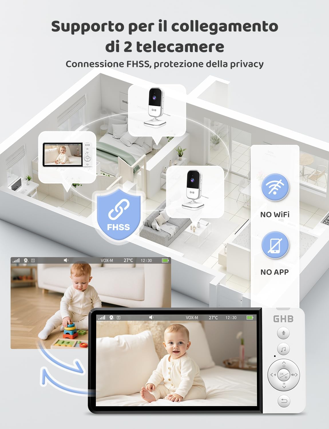 Ghb Baby Monitor Video e Audio 5" HD 720P - immagine 8