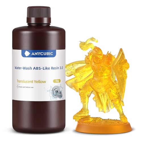 ANYCUBIC Resina ABS Lavabile 3.0, Resina per Stampanti 3D, Alta Resistenza e Tenacità, Basso Odore, Alta Precisione 405nm UV Curable Resin, Adatta Tutte le Stampanti 3D Resina, Giallo Traslucido 1000g