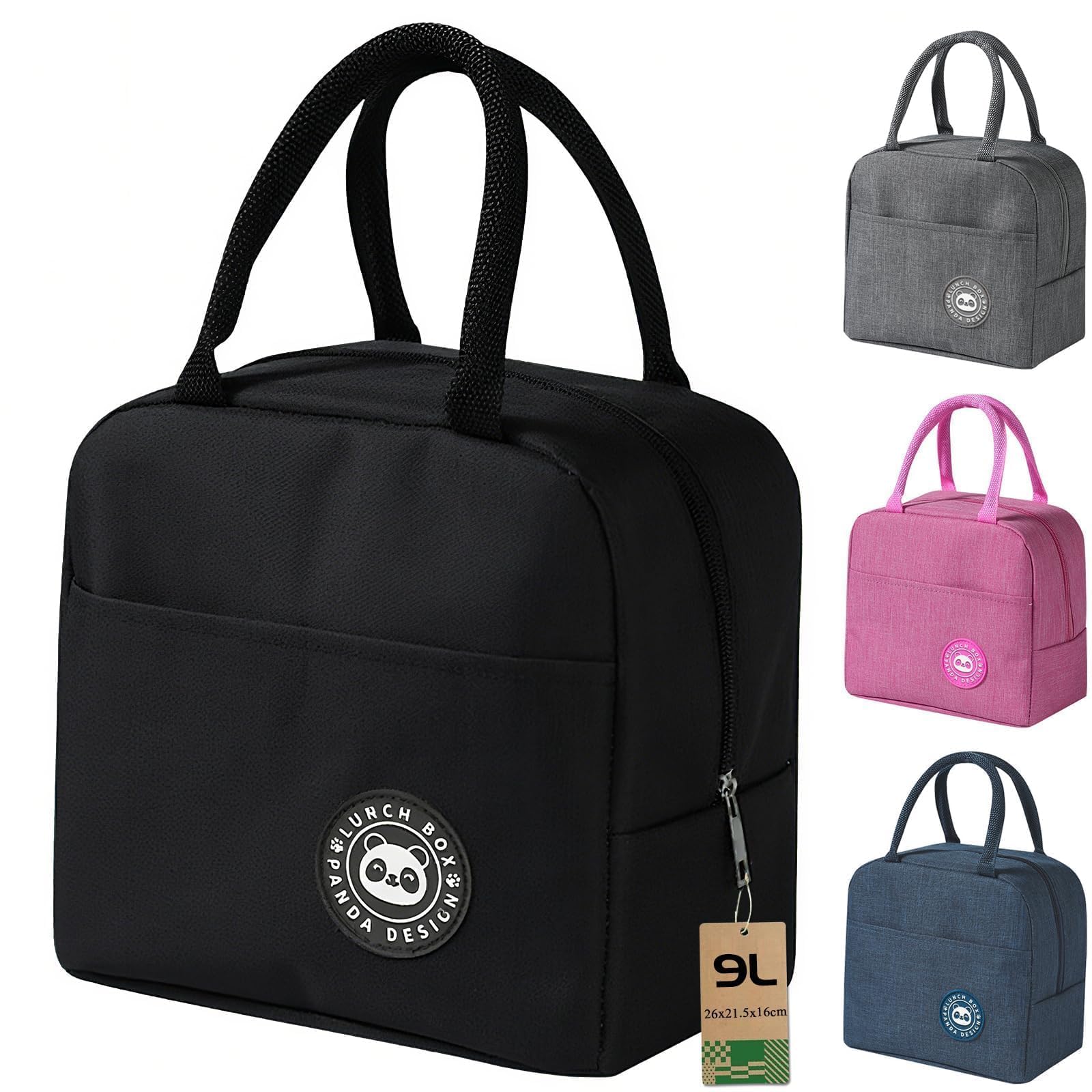 Borsa Termica Porta Pranzo 9L, Più Grande Borsa Frigo Pranzo Ufficio, Borsetta Termica Piccola Lunch Bag per Lavoro, Scuola,Viaggi, Campeggio, Picni (Nero)