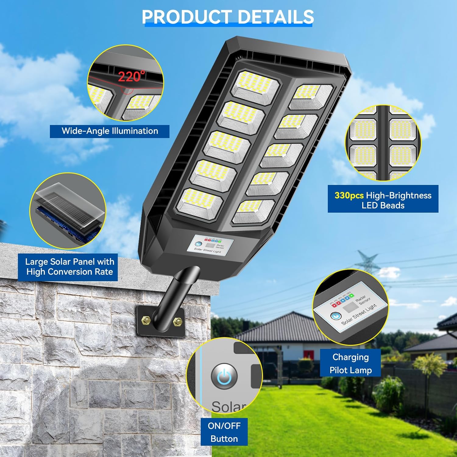 Lampione Solare LED Esterno 2000W con Telecomando - immagine 2