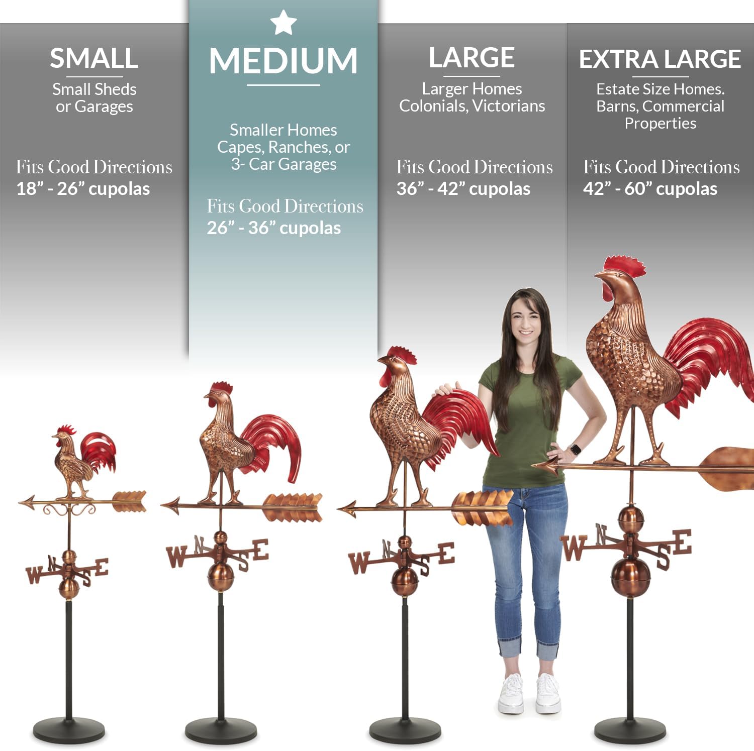 Bantam Gallo Weathervane, Rame Puro - immagine 4