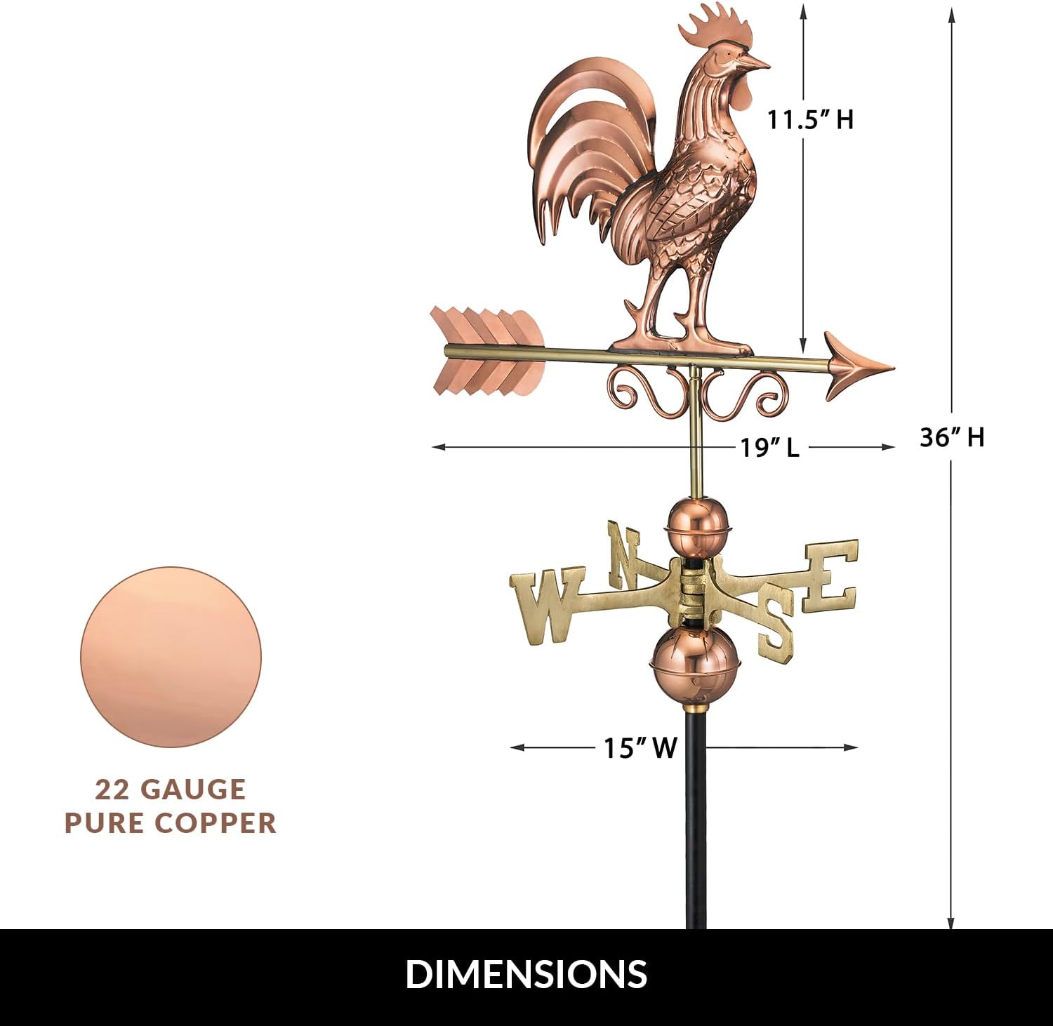 Bantam Gallo Weathervane, Rame Puro - immagine 5