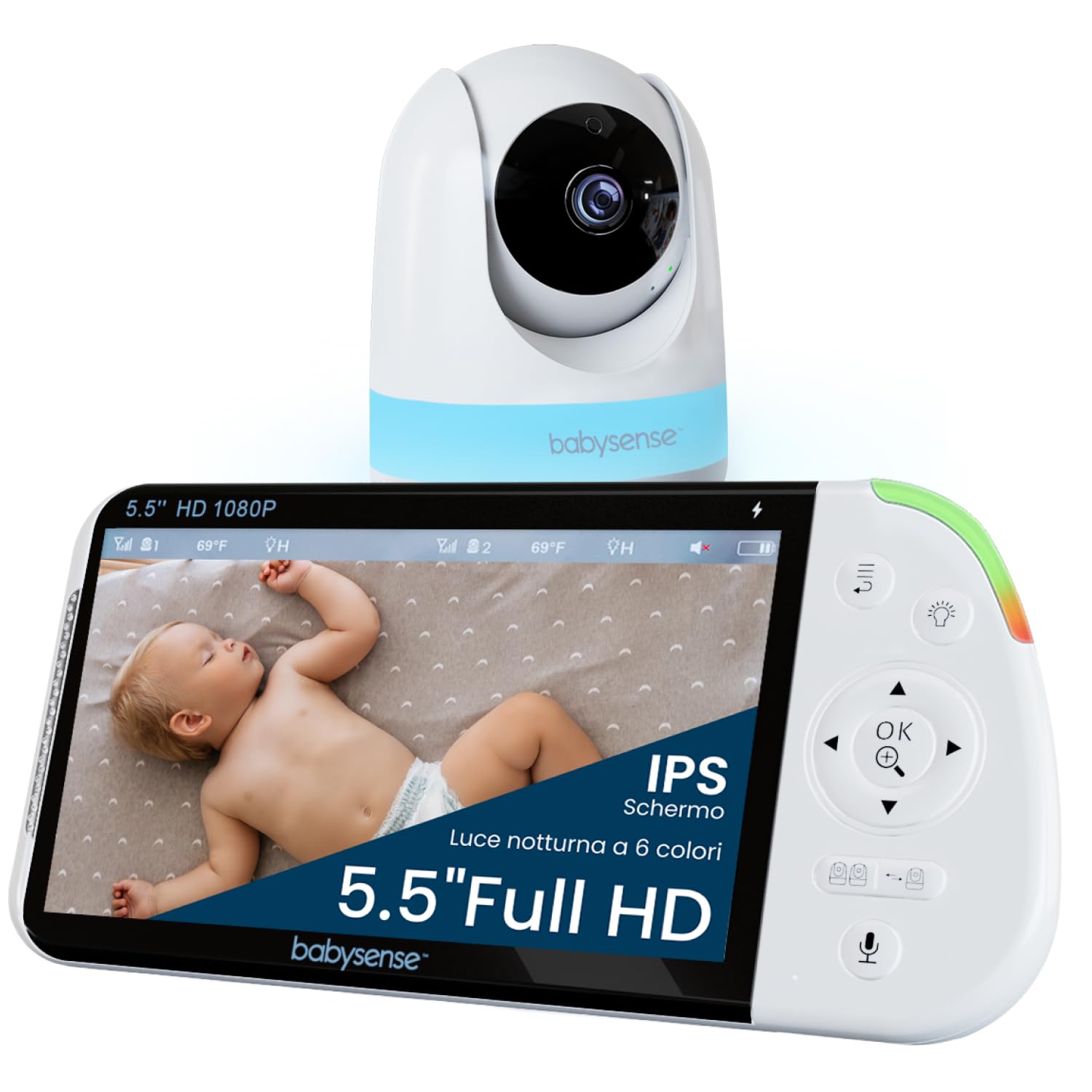 Babysense Babyphone Full HD con Schermo Diviso