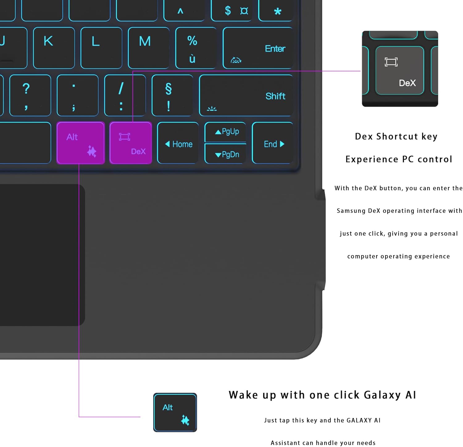 Custodia Tastiera Ai Key per Samsung Galaxy Tab S10+/S9+/S9 FE+ Plus - immagine 3