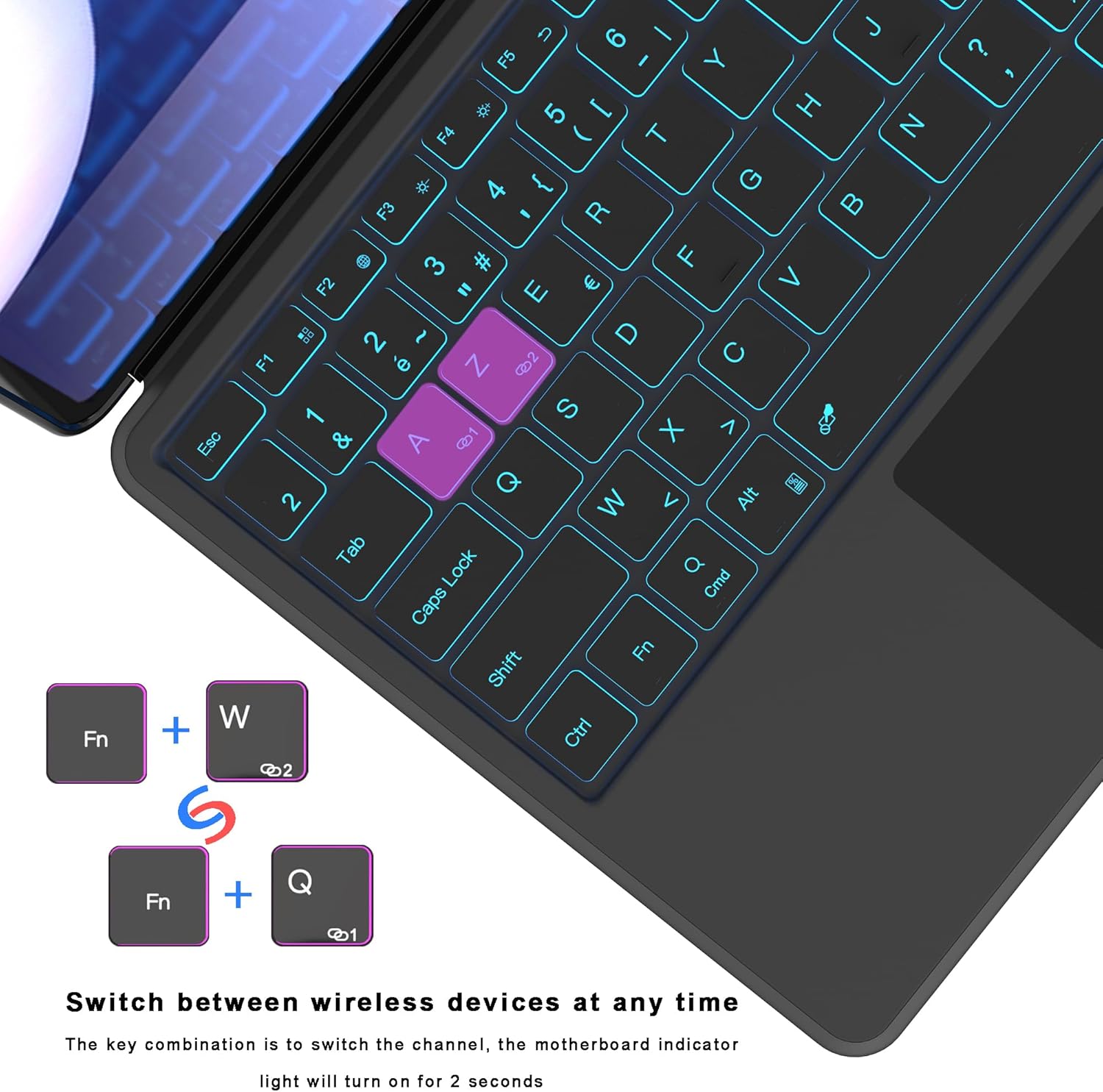 Custodia Tastiera Ai Key per Samsung Galaxy Tab S10+/S9+/S9 FE+ Plus - immagine 8