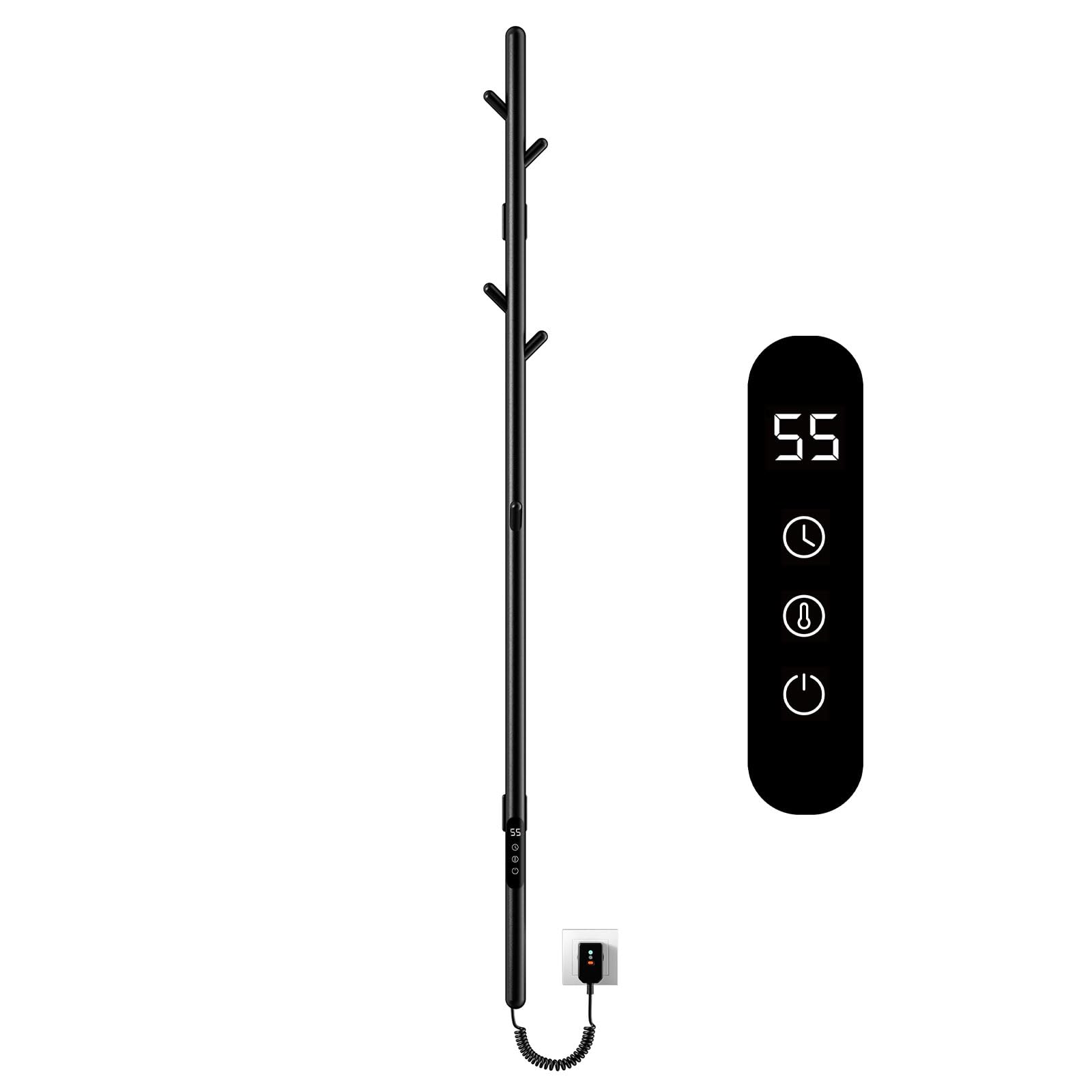 Scaldasalviette Elettrico Bagno ad Asta Singola, Nero