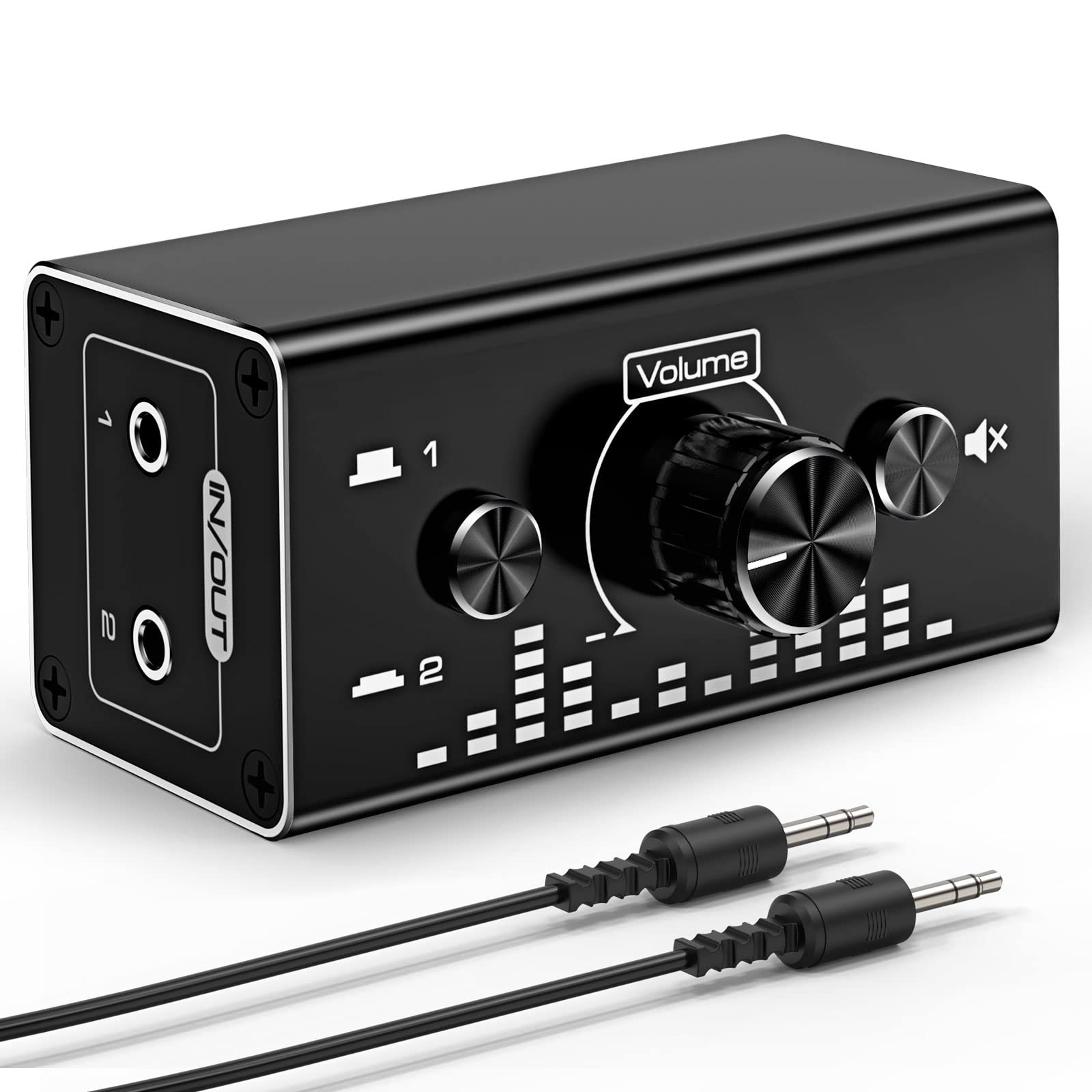 Tendak Bidirezionale 3,5 mm Jack Audio Switch Selettore 2 in 1 out/1 in 2 out Interruttore Audio Stereo Analogico con Volume Control, Scatola Divisore Distribuzione Audio per Altoparlanti Cuffie PC
