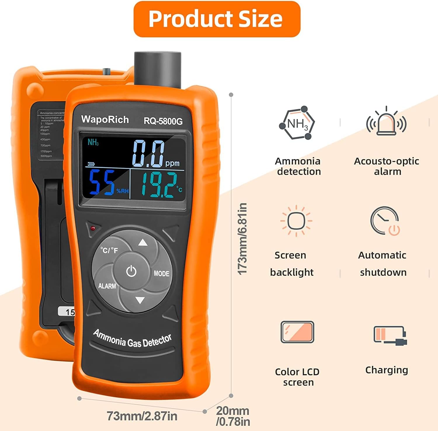 Rilevatore di Gas Ammoniaca RQ-5800G 0-100 PPM - immagine 2