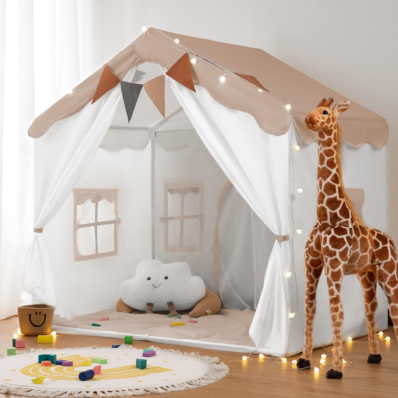 Besrey Tenda per Bambini 2 in 1, Casetta da Gioco Marrone Chiaro