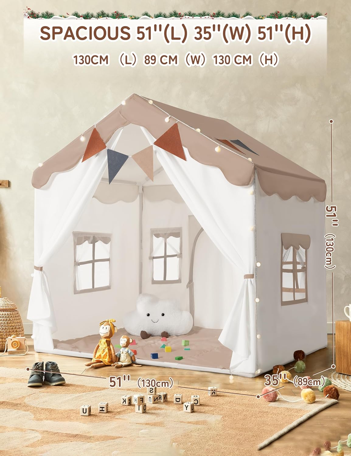 Besrey Tenda per Bambini 2 in 1, Casetta da Gioco Marrone Chiaro - immagine 7