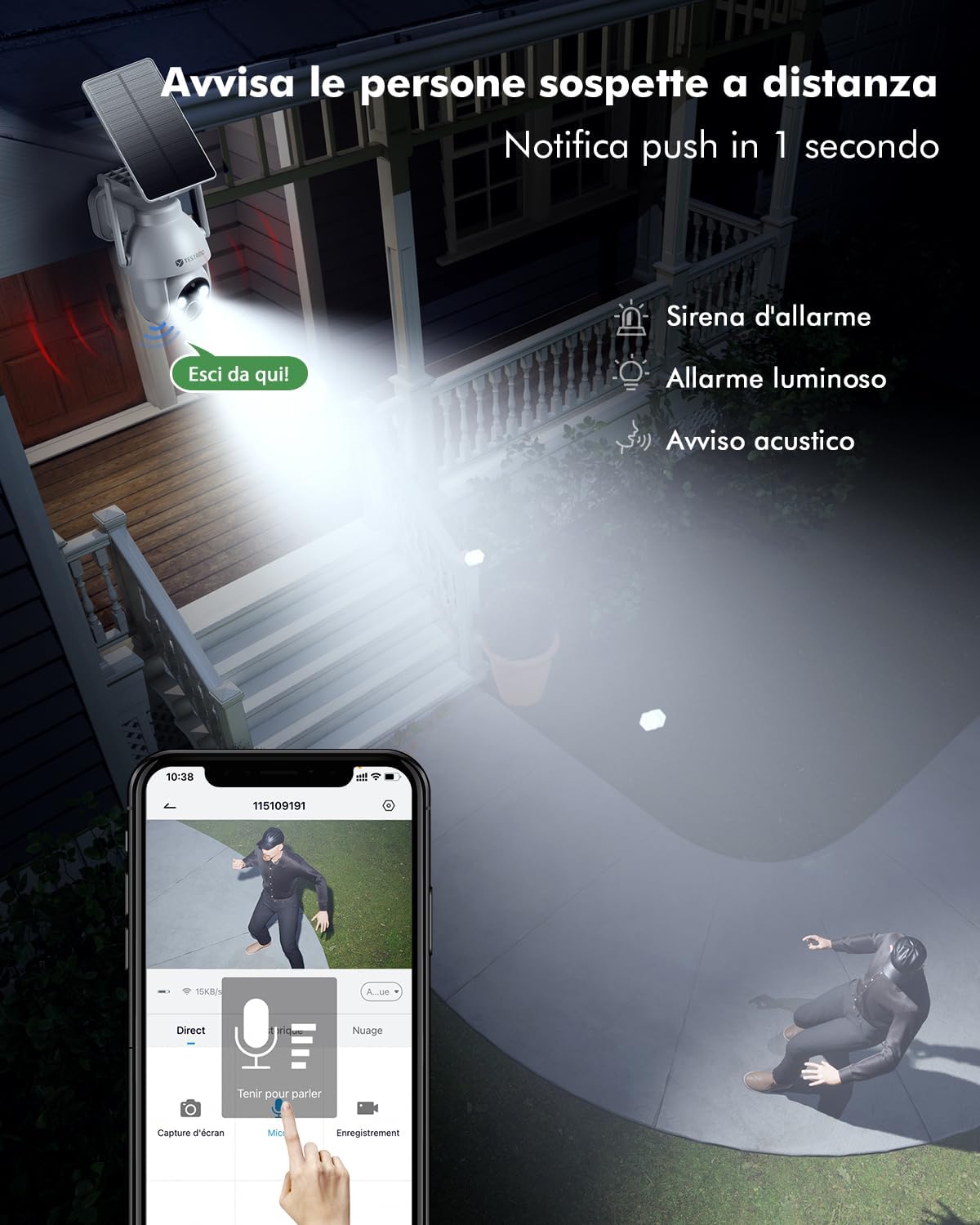 Yesyamo Telecamera Wi-Fi Esterno Senza Fili con Pannello Solare - immagine 6