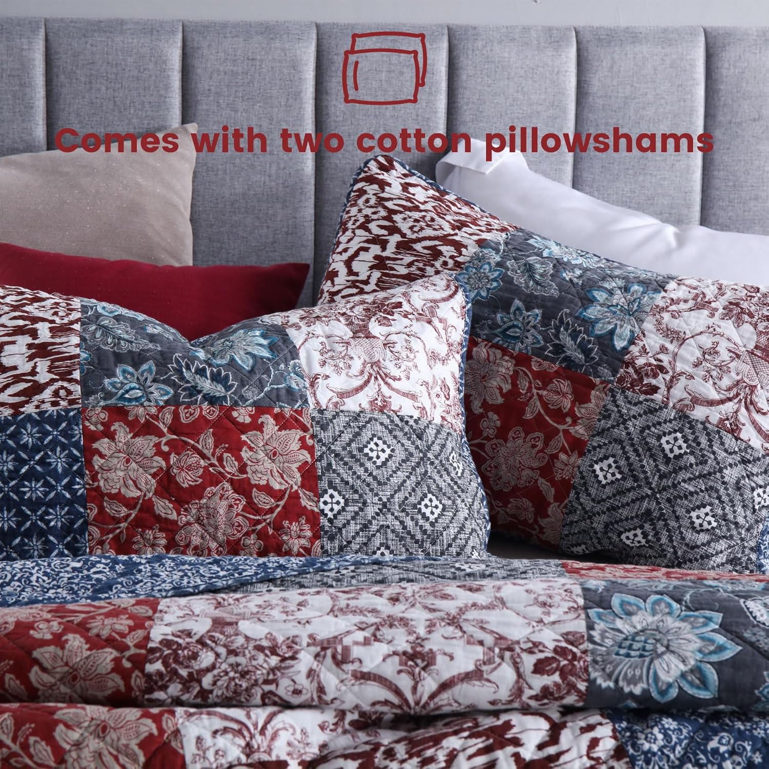 Secgo Set Copripiumino King Size 100% Cotone, Bordeaux - immagine 5