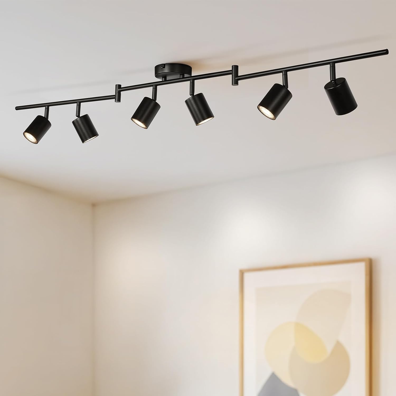 Faretti LED da Soffitto Orientabili 6 Luci GU10, Nero - immagine 1