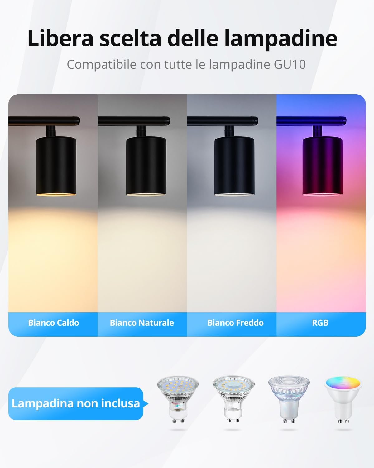 Faretti LED da Soffitto Orientabili 6 Luci GU10, Nero - immagine 4