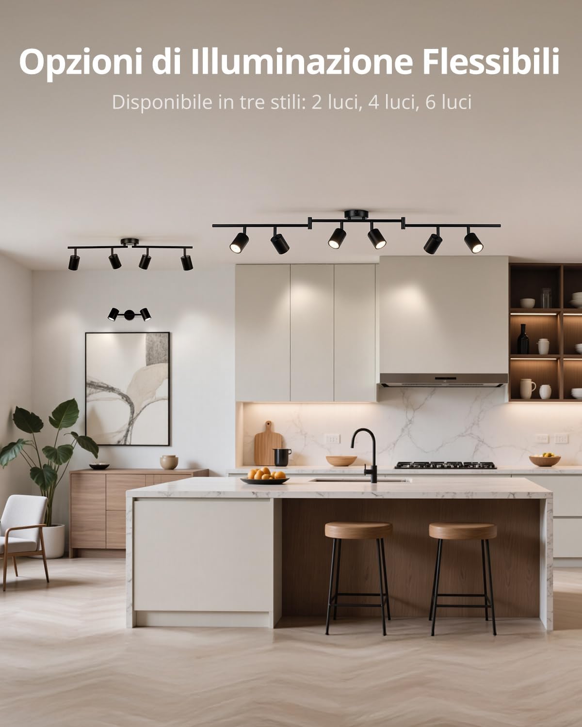 Faretti LED da Soffitto Orientabili 6 Luci GU10, Nero - immagine 6