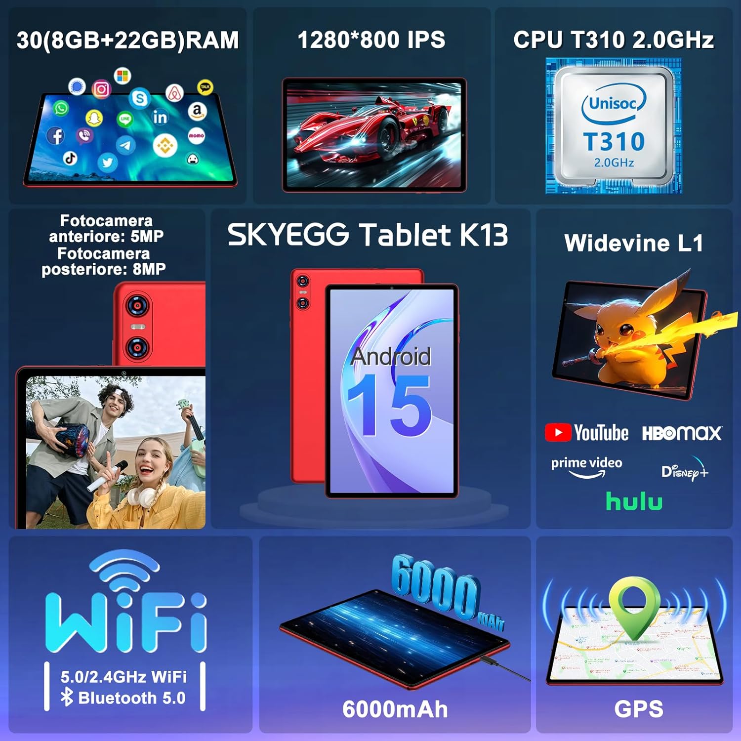 Tablet 10 Pollici Android 15 con Gemini AI, Rosso - immagine 2