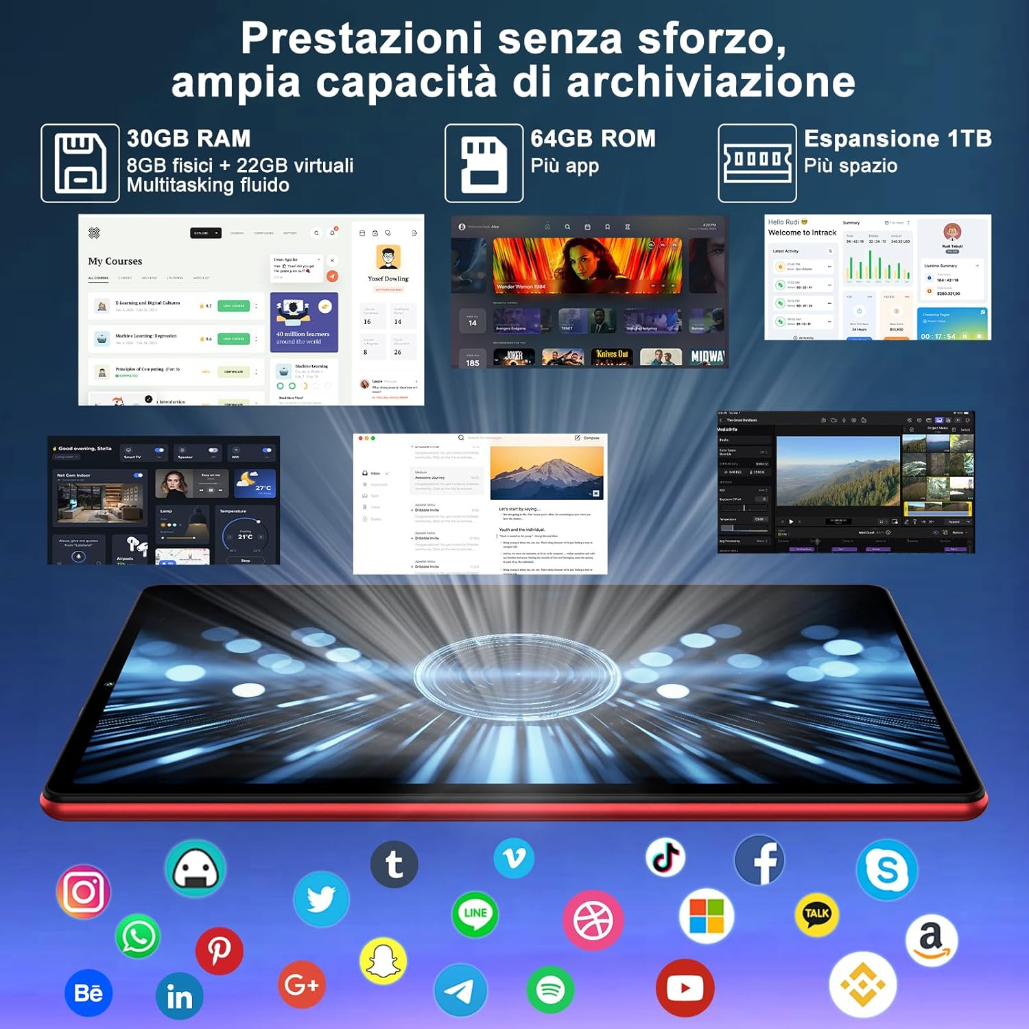 Tablet 10 Pollici Android 15 con Gemini AI, Rosso - immagine 4