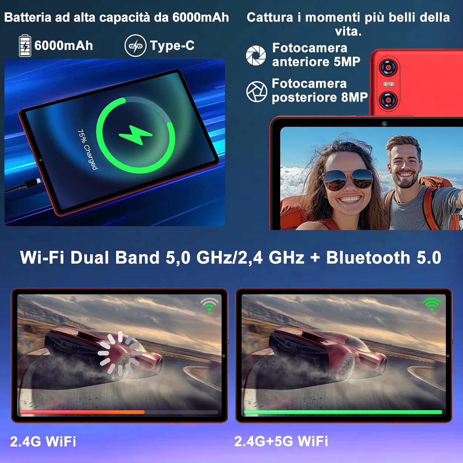 Tablet 10 Pollici Android 15 con Gemini AI, Rosso - immagine 6