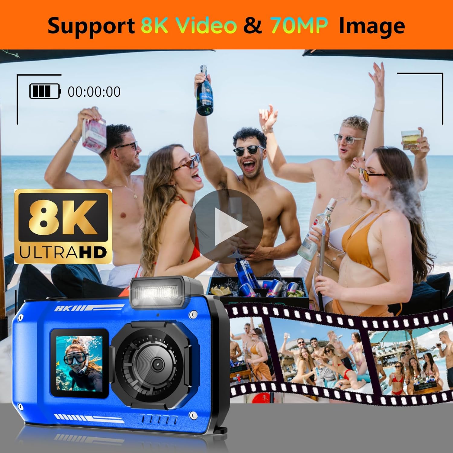 Maxmango Macchina Fotografica Digitale Subacquea 8K 70MP - immagine 2