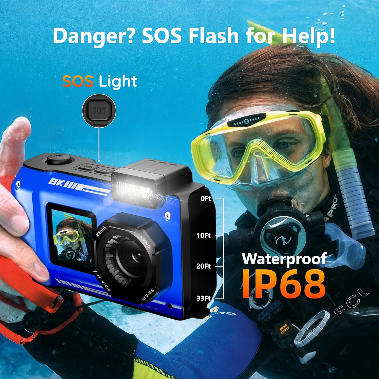 Maxmango Macchina Fotografica Digitale Subacquea 8K 70MP - immagine 3