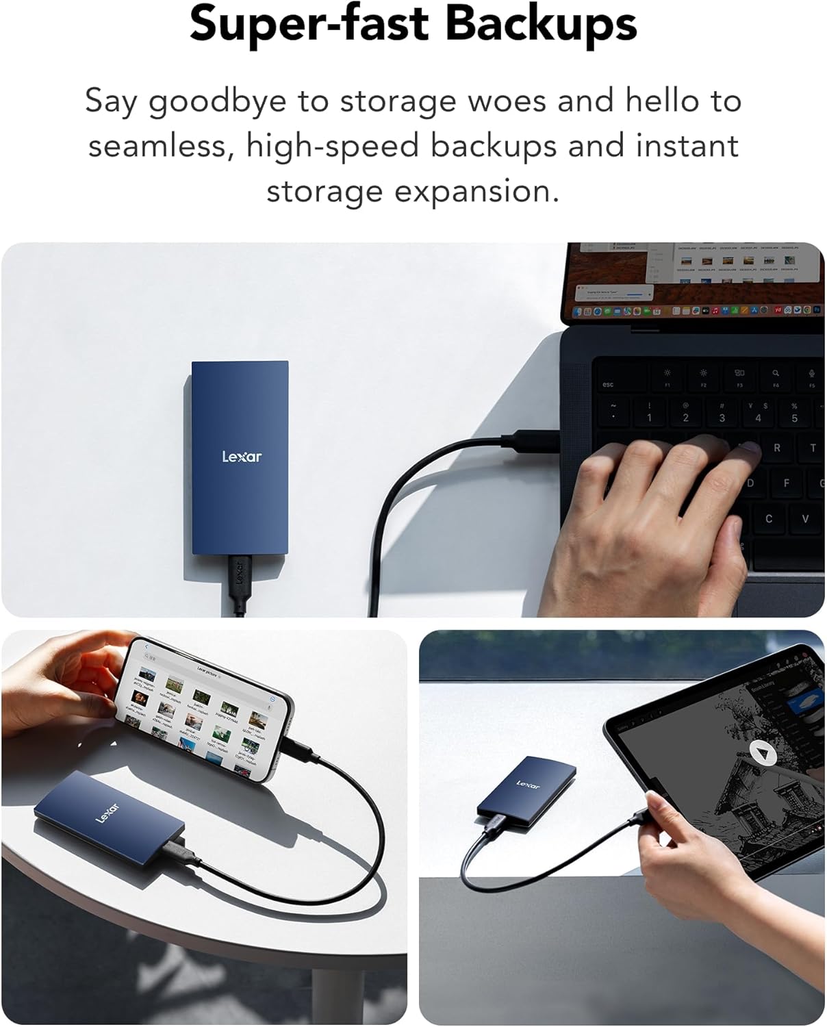 Lexar ES3 SSD Esterno Portatile 2TB, Blu - immagine 3