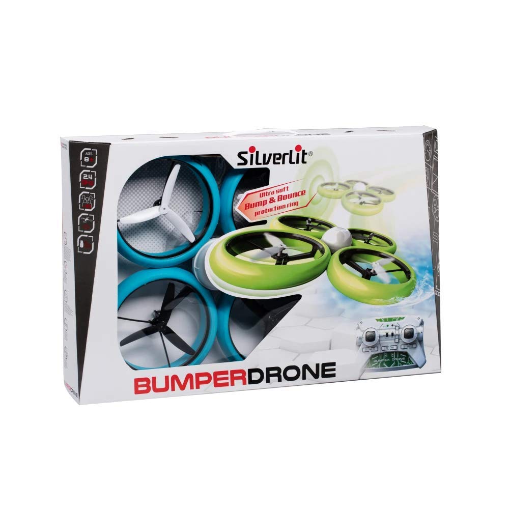 FLYBOTIC - di Silverlit - Drone per paraurti per bambini - antiurto - Modalità senza testa, atterraggio e decollo in acqua - Modello casuale blu o verde - Uso interno/esterno - 84807