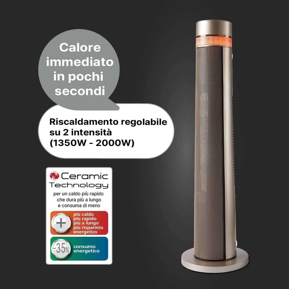 Macom Termoventilatore Ceramico a Torretta 2000W - immagine 2