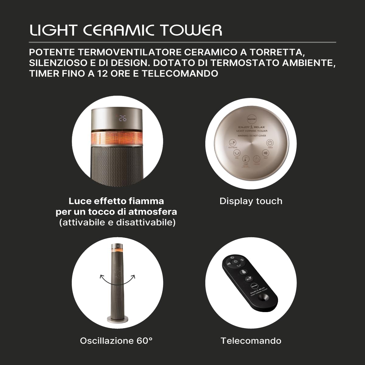 Macom Termoventilatore Ceramico a Torretta 2000W - immagine 5