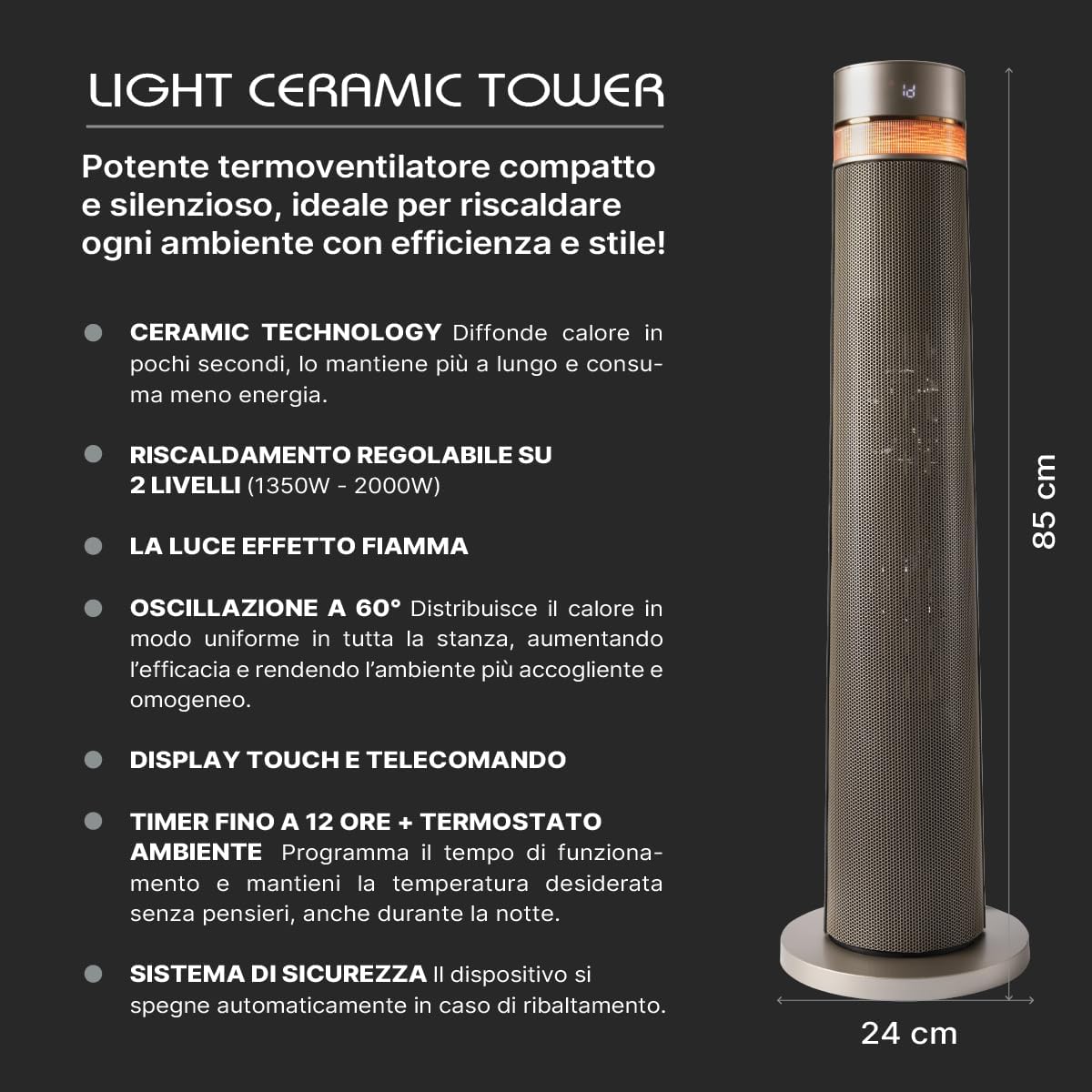 Macom Termoventilatore Ceramico a Torretta 2000W - immagine 8