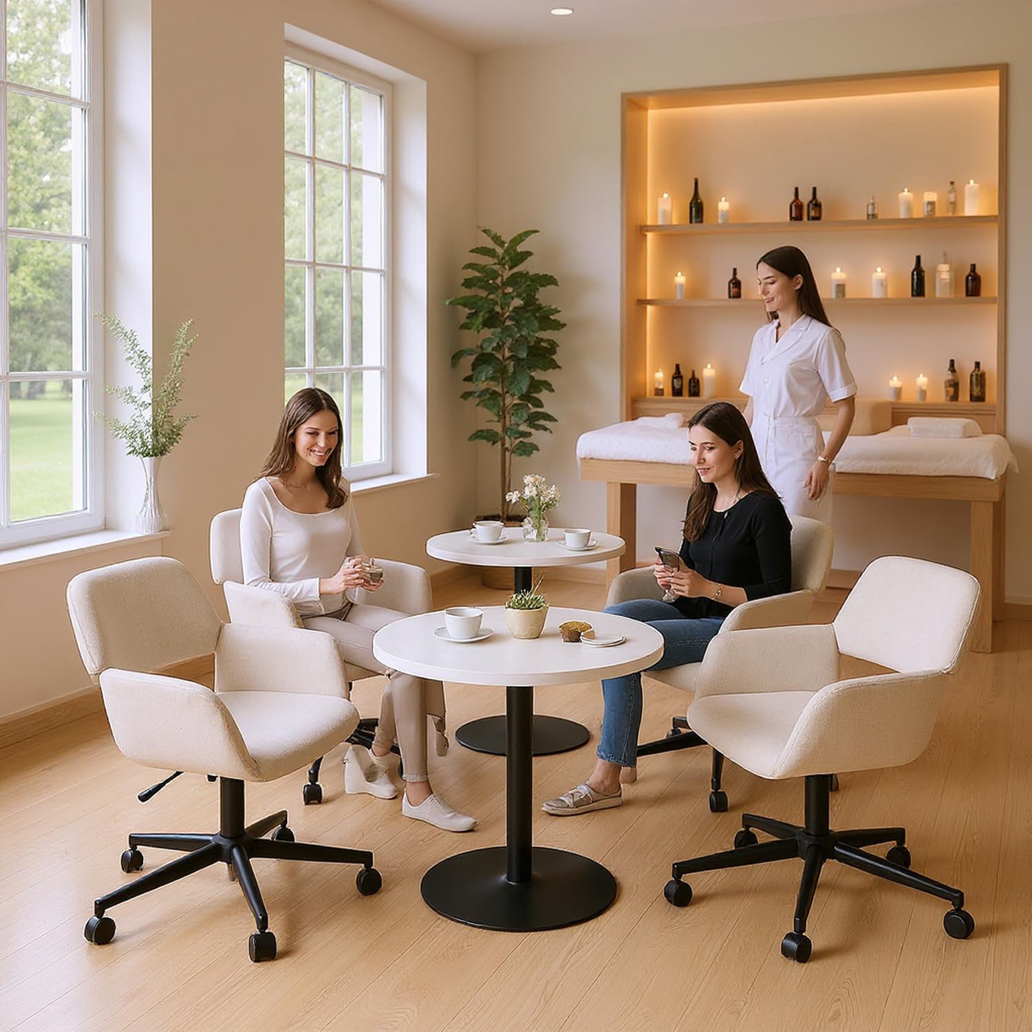 Furniturer Sgabello Girevole Beige Ergonomico