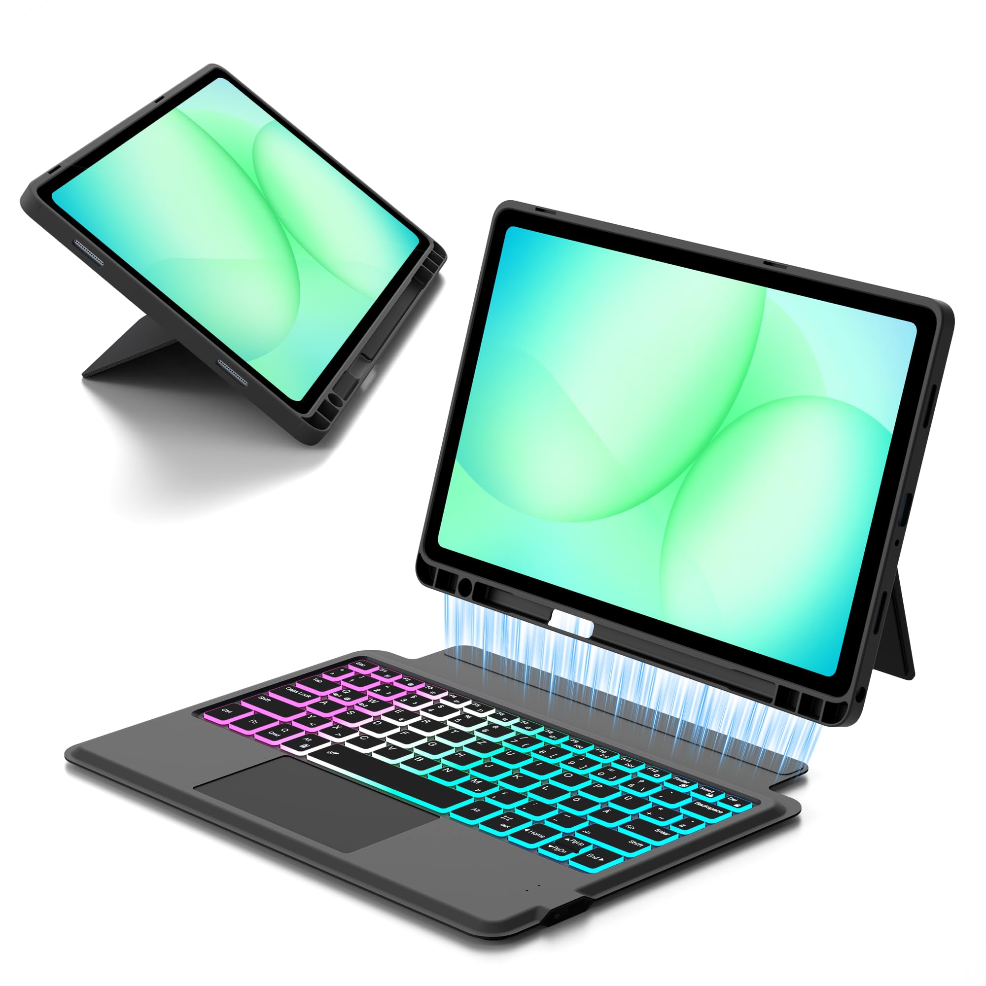 Roofei Custodia Tastiera QWERTZ per Galaxy Tab A11+/A9+, Nero