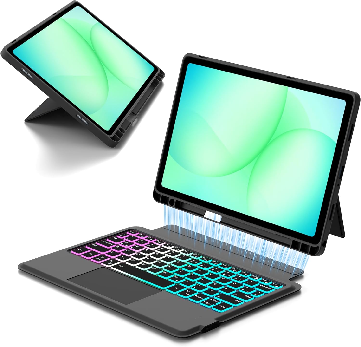 Roofei Custodia Tastiera QWERTZ per Galaxy Tab A11+/A9+, Nero - immagine 1