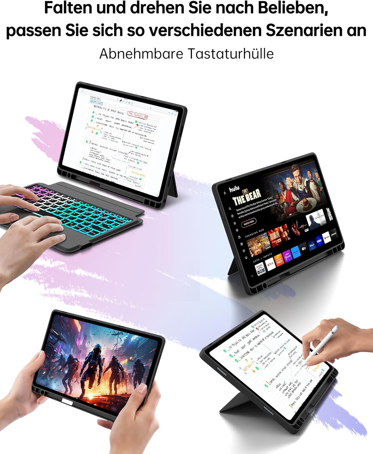 Roofei Custodia Tastiera QWERTZ per Galaxy Tab A11+/A9+, Nero - immagine 4