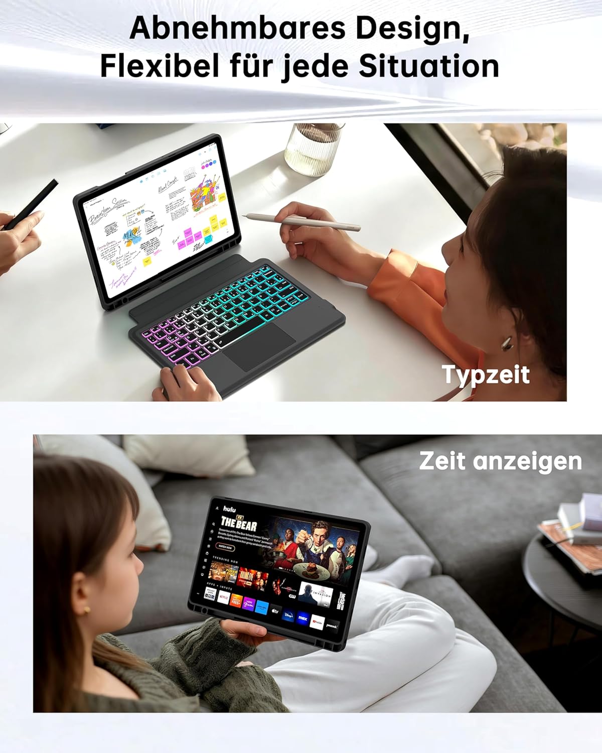 Roofei Custodia Tastiera QWERTZ per Galaxy Tab A11+/A9+, Nero - immagine 5