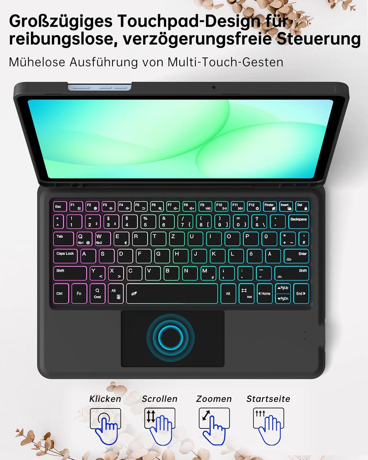 Roofei Custodia Tastiera QWERTZ per Galaxy Tab A11+/A9+, Nero - immagine 7