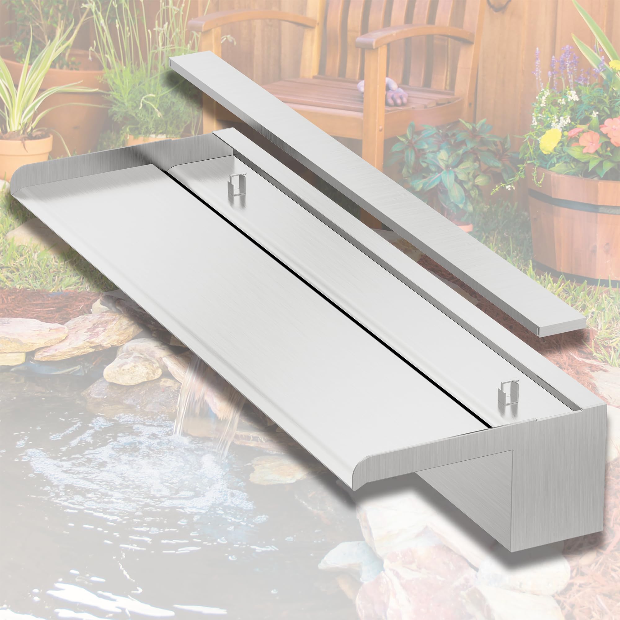 Longrunnew Kit Cascata Piscina Laghetto in Acciaio Inox