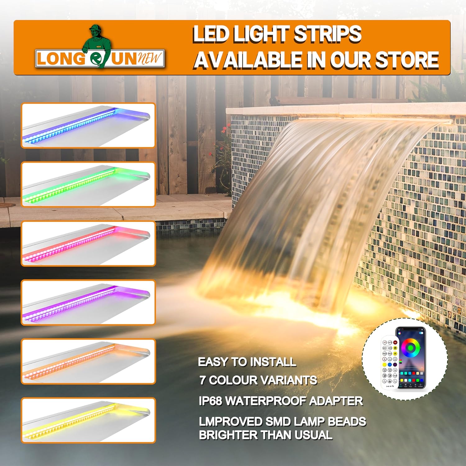 Longrunnew Kit Cascata Piscina Laghetto in Acciaio Inox - immagine 4