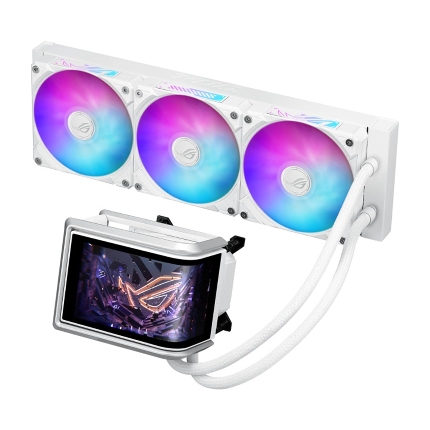 ASUS ROG RYUO IV 360 ARGB WHT, Dissipatore a Liquido con Schermo Curvo 2K AMOLED da 6,67" per Effetti 3D, Tubi da 400mm, Ventole ARGB, Compatibile con Intel LGA 1851 e 1700 e AMD AM5 e AM4, Bianco
