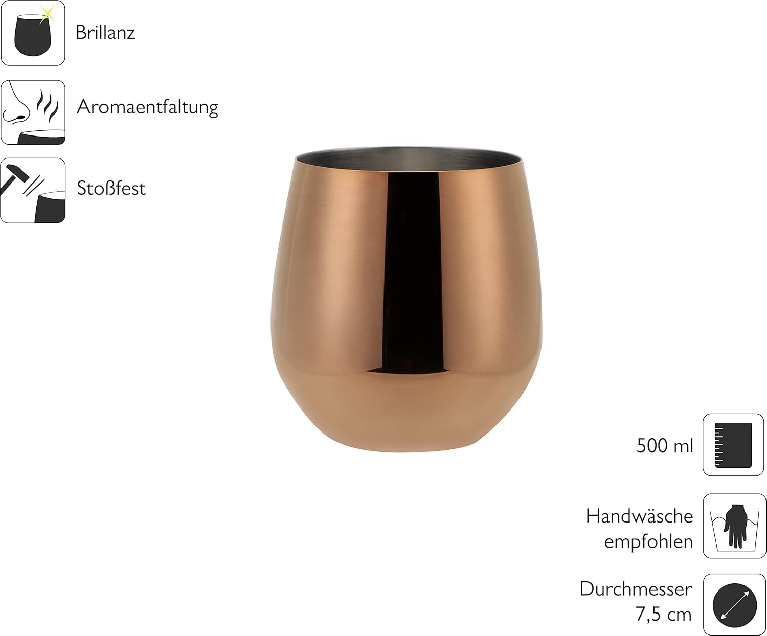 Echtwerk Set 6 Bicchieri Vino/Acqua Acciaio Inox, Rame - immagine 3