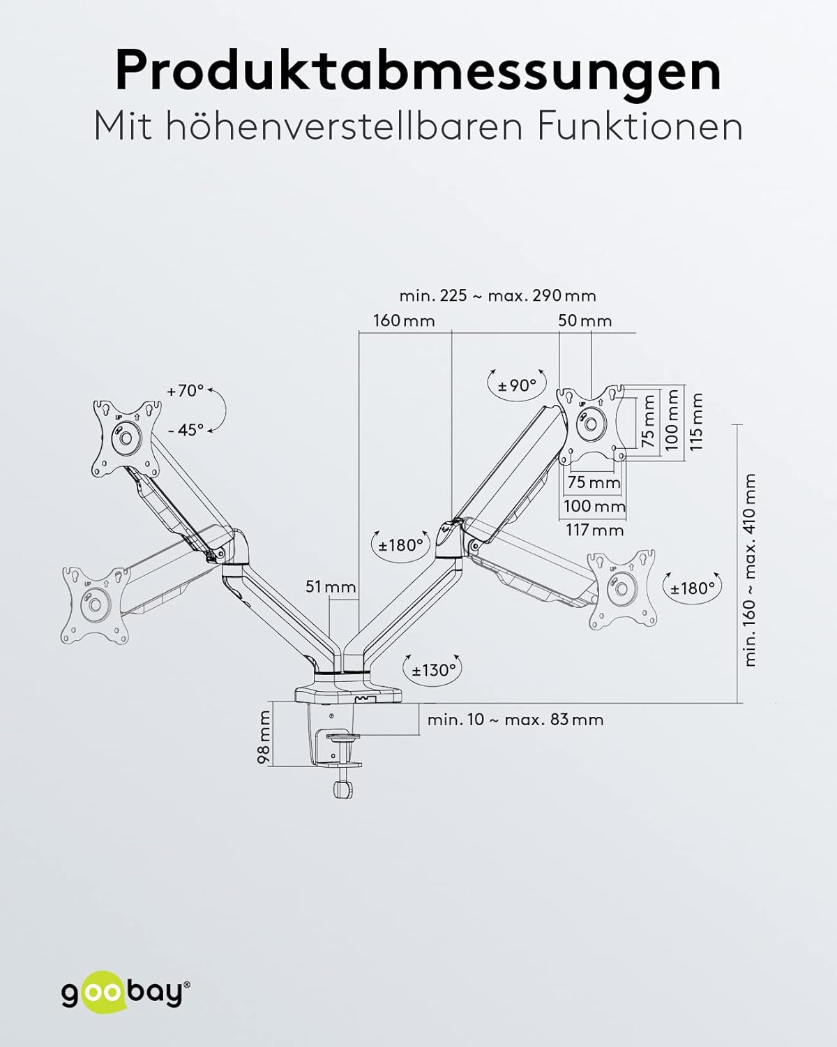 Goobay 58531 support d'écran plat pour bureau 81,3 cm (32") Noir - immagine 7